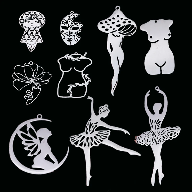

3PCS DIY Earrings Fashion Elf Ballet Human Face Stainless Steel Pendant Charm For Jewelry Making Necklace Lady Craft Accessory