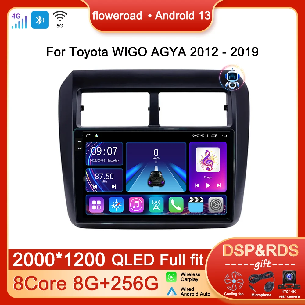

Головное устройство Android 13 для Toyota AGYA WIGO 2012 2013-2019, автомобильное радио, мультимедийный плеер, видеонаблюдение, GPS Carplay Auto NO 2din