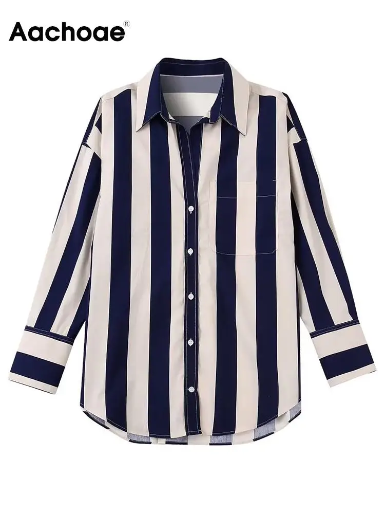 

Блузка женская в полоску, с отложным воротником и длинным рукавом