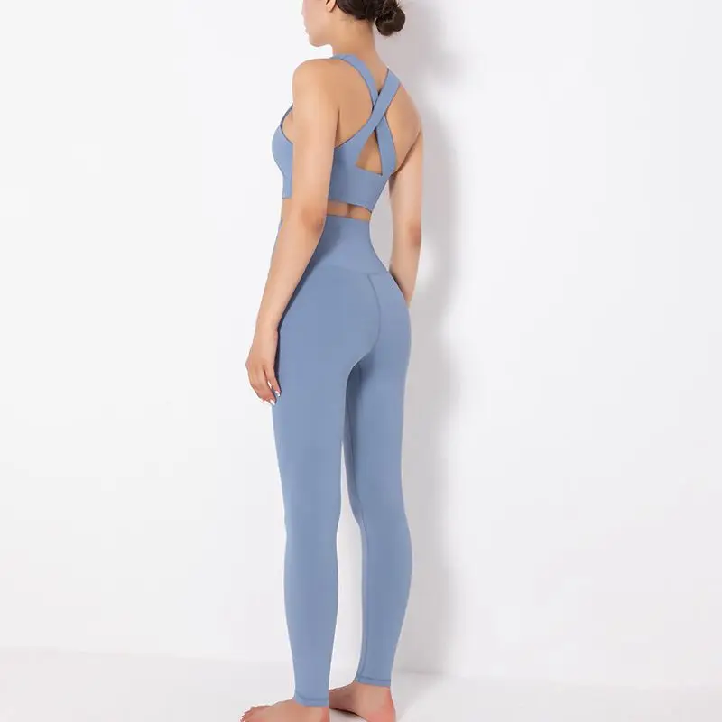 

CXUEY Nude Sport Bra Leggings for Fitness 2 Piece Yoga Set Women Gym Overalls Running Exercise Outfit Workout Clothes for Women
