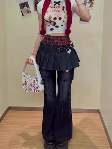 Neploe винтажная уличная одежда Harajuku персонализированные джоггеры для женщин American High Street поддельные брюки из двух предметов прямые брюки Moda