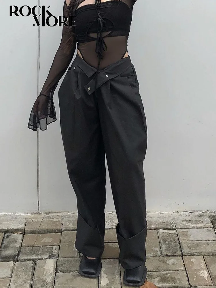 

Rockmore Fashion Asymmetric Waist Suit Pants Office Ladies Baggy Parachute Trouser Streetwear Women Casual Black Cargo Pants