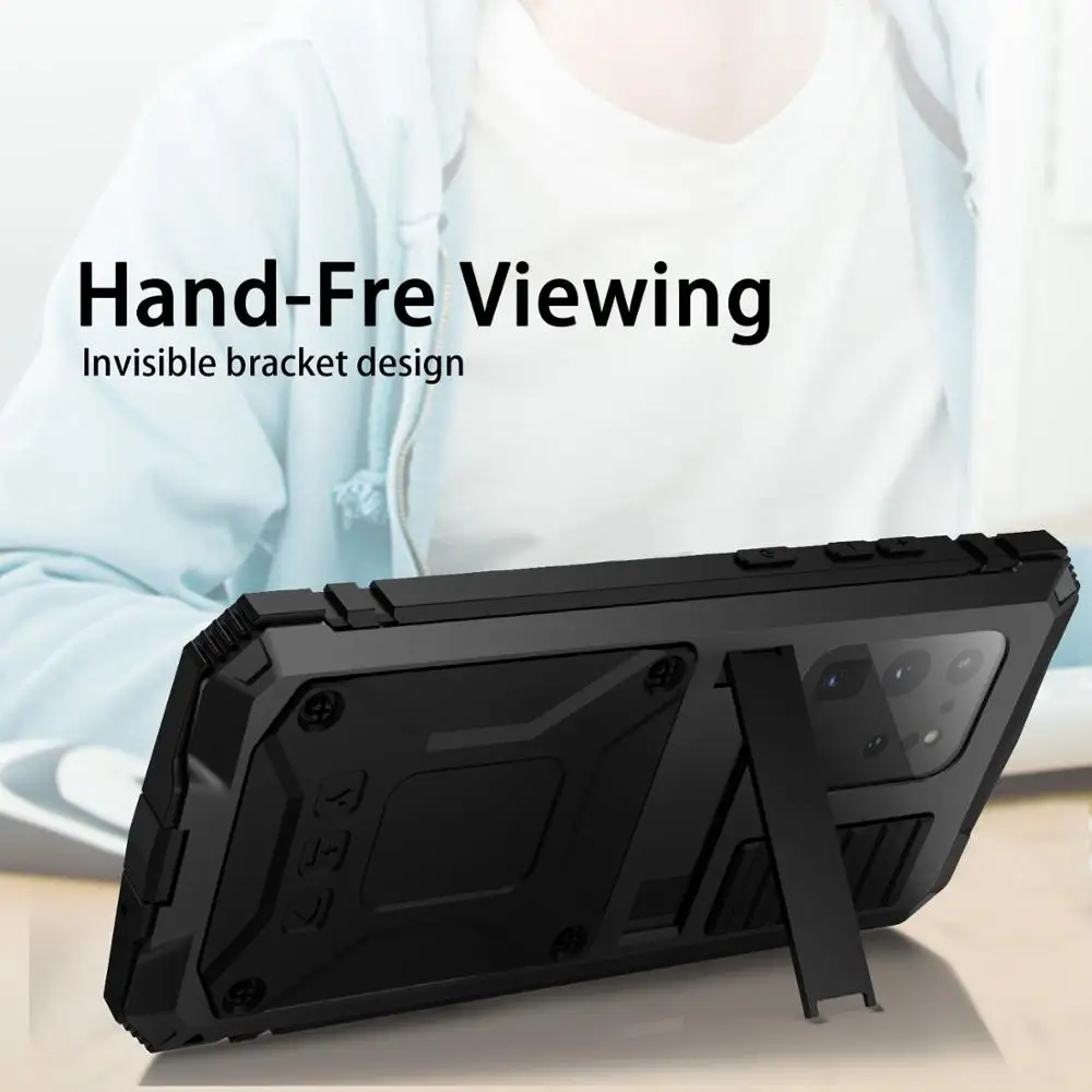 360 Full Metal Aluminum Armor Holder Phone Case For Samsung Galaxy A32 A52 A72 S21 S20 Note 20 Ultra S20 Plus Shockproof Cover