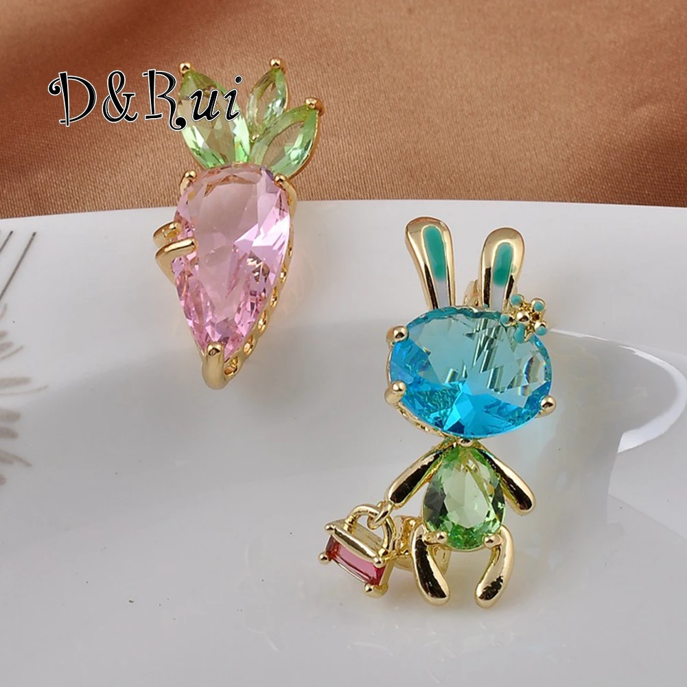 

D&Rui Cute Bunny Carrot Brooches Aesthetic Accessories Art Lapel Pins Kawaii Rabbit Crystal Gifts Women Stylish Brooch 2023