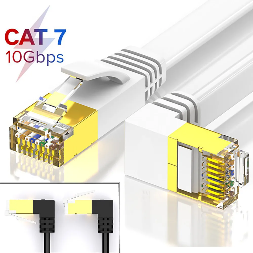 

6891 NO.2Cat7 Lan Kabel 1M 2M 3M 5M 10M Rj 45 platte Netwerkkabel Patch Cord Up & Down Haakse 90 Graden Kabel