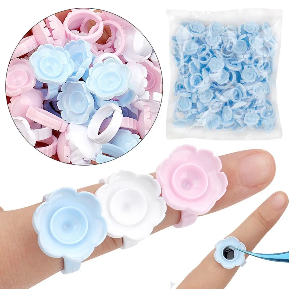 

100 шт. прививочная искусственная тушь для ресниц, чашка для воды, цветочный тип, клей, кольцо в форме капли, Цветочная чашка, органайзер, прина...