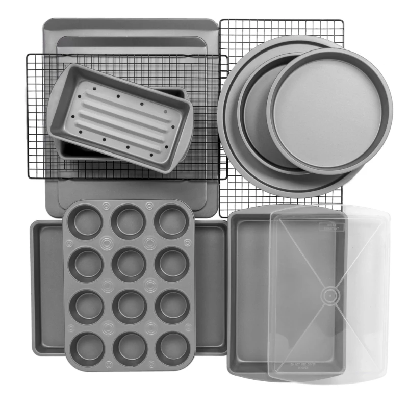 

12-Piece Nonstick Steel Bakeware Set, Cookie Pan Set, Gray