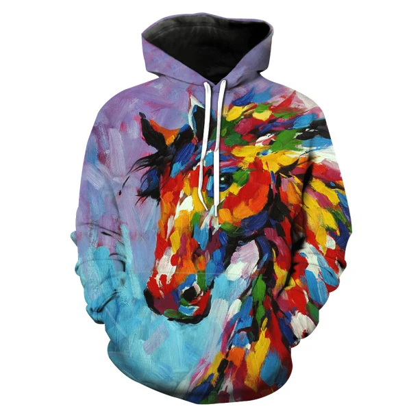 

Мужская/Женская толстовка с капюшоном и принтом в виде лошади