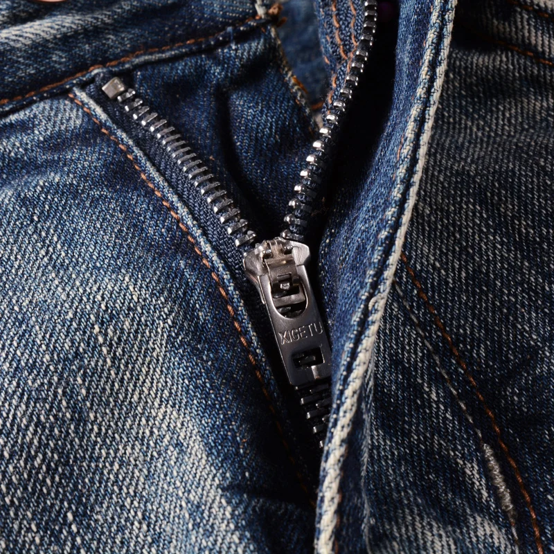 Fashion Designer Men Jeans Retro Washed Blue Slim Fit Ripped Jeans Men Embroidery Patched Trousers Vintage Denim Pants Hombre