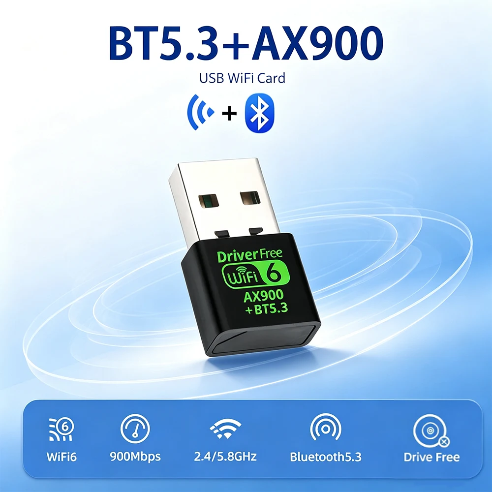 Фото AX900 WiFi 6 Bluetooth 5.3 2-в-1 USB-адаптер Wi-Fi, двухдиапазонный 2.4G/5.8G беспроводной WLAN-донгл, сетевой приемник без драйверов для ПК №4