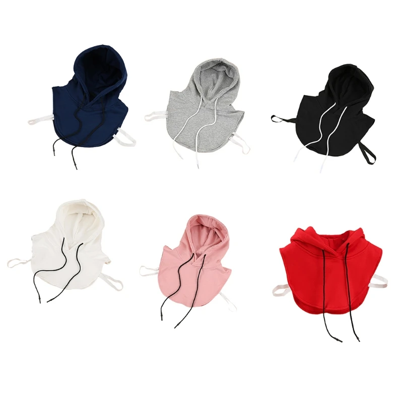 

Unisex Hoodie Fake Collar Detachable Dickey Solid Color Half Sweatshirt with Hat