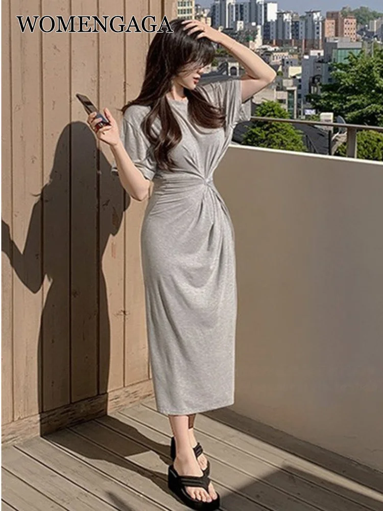 

Женское плиссированное платье с коротким рукавом, с высокой талией