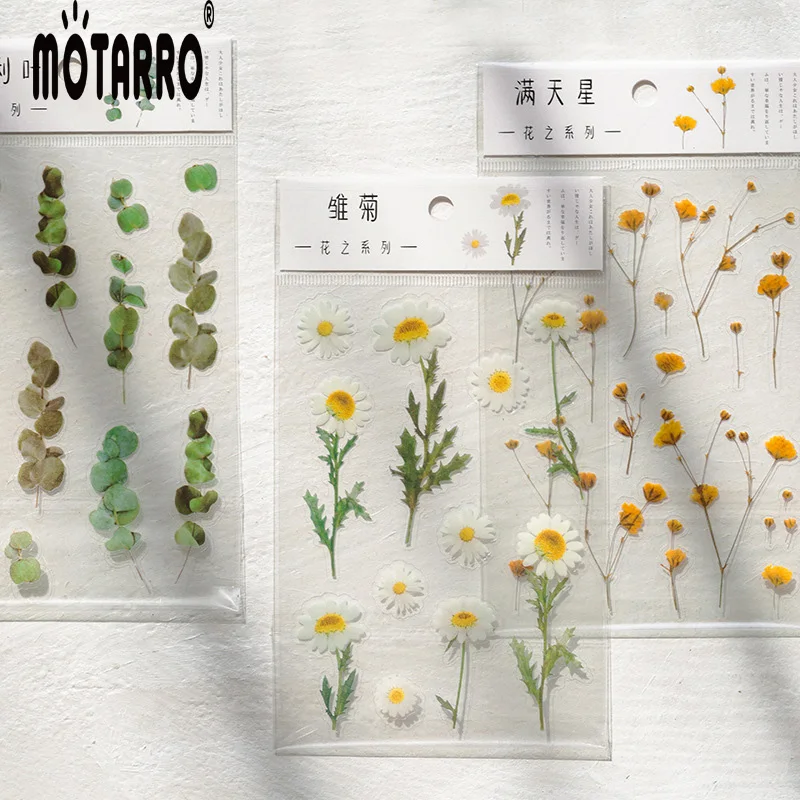 

Retro Plant PET Deco Stickers Plant Flower Leaf Transparent Bullet Journaling Accessories Aesthetic Stickers