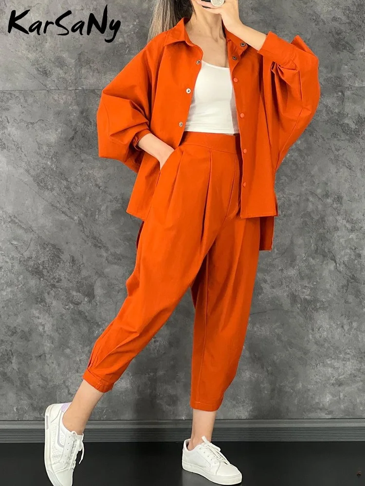 

KarSaNy Casual Two Piece Set For Women Top And Pant 2023 Harem Pants Sets Woman 2 Piece Outfits Loose Shirts Sets For Women