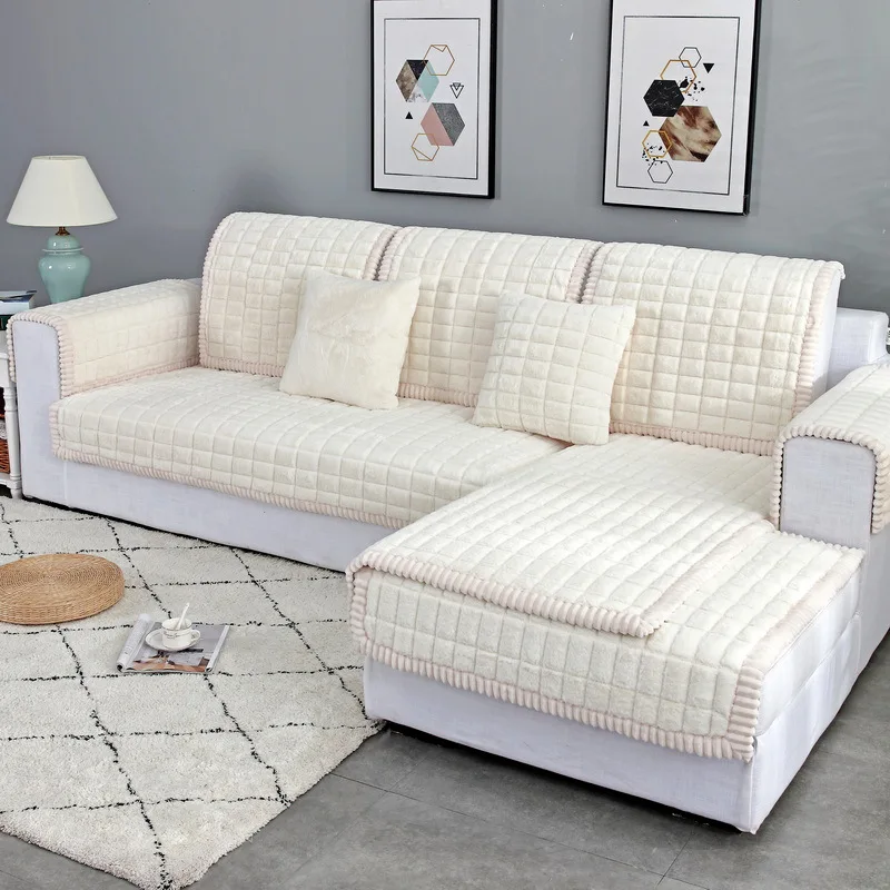 

Утолщенный плюшевый чехол для дивана в виде кролика, зимний теплый коврик для дивана, однотонное нескользящее покрывало для дивана, подушки, чехлы для дивана в гостиную