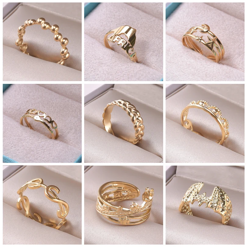 Модные готические полые золотистые кольца летучая мышь для женщин из нержавеющей стали геометрические очаровательные мужские кольца регулируемые ювелирные изделия бижутерия