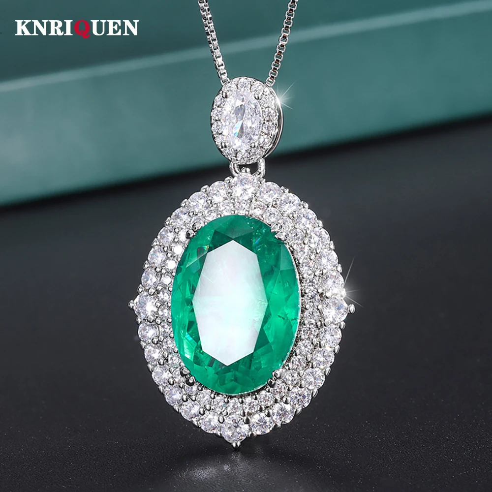 

Charms 13*18mm Emerald Aquamarine Sapphire Pendant Necklace for Women Lab Diamond Cocktail Party Fine Jewelry Accessories Gifts