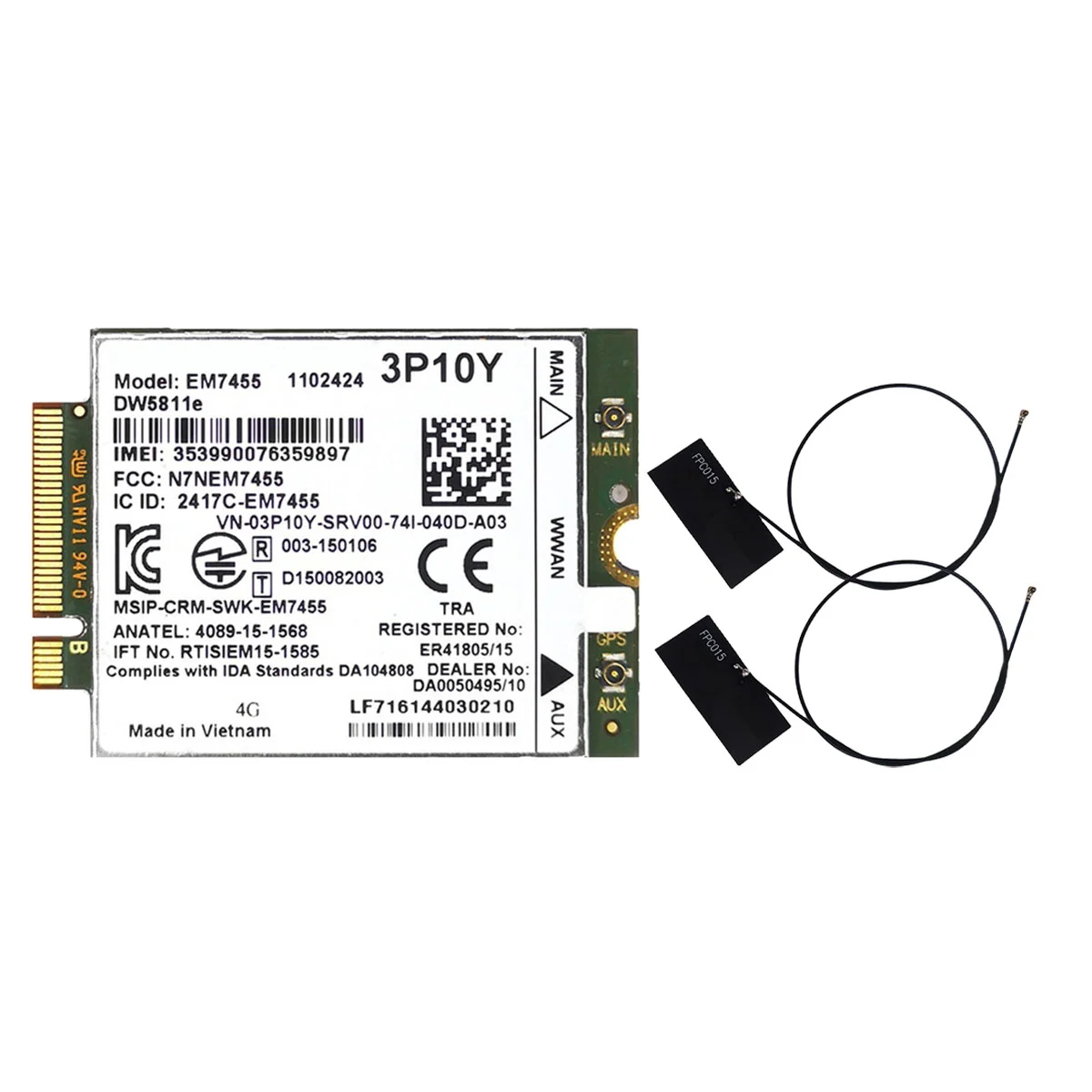 EM7455 DW5811E Модуль 4G + антенна 3P10Y CAT6 для DELL E7270 E7470 E7370 E5570 E5470 Wireless FDD/TDD Gobi6000