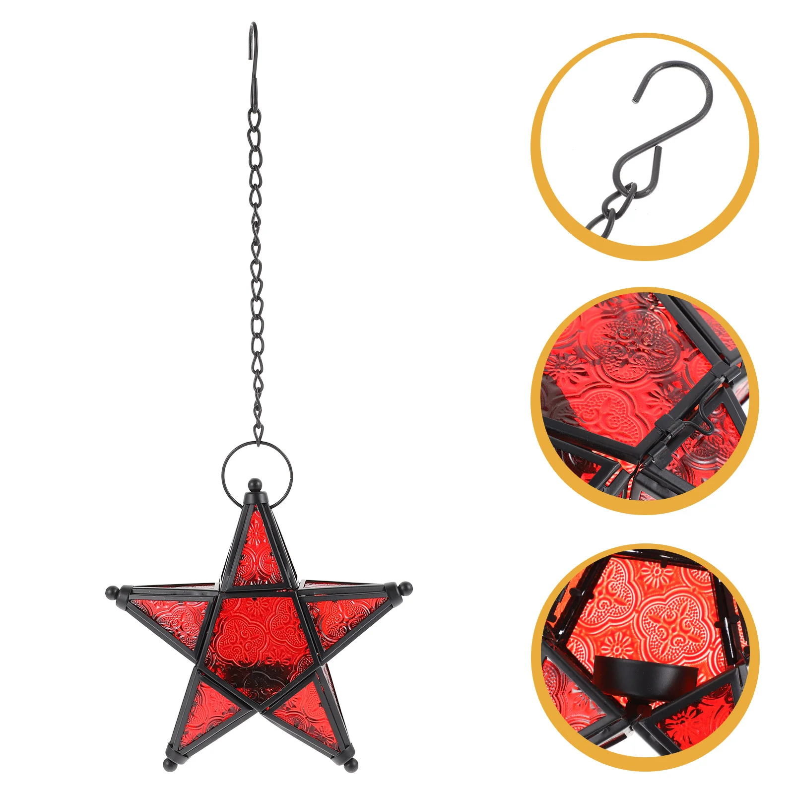 

Candleholder Star Hanging Lanterndecor Shaped Glass Stand Iron Craft Adornment Lanterns Base Pendant Garden Christmas Ornament