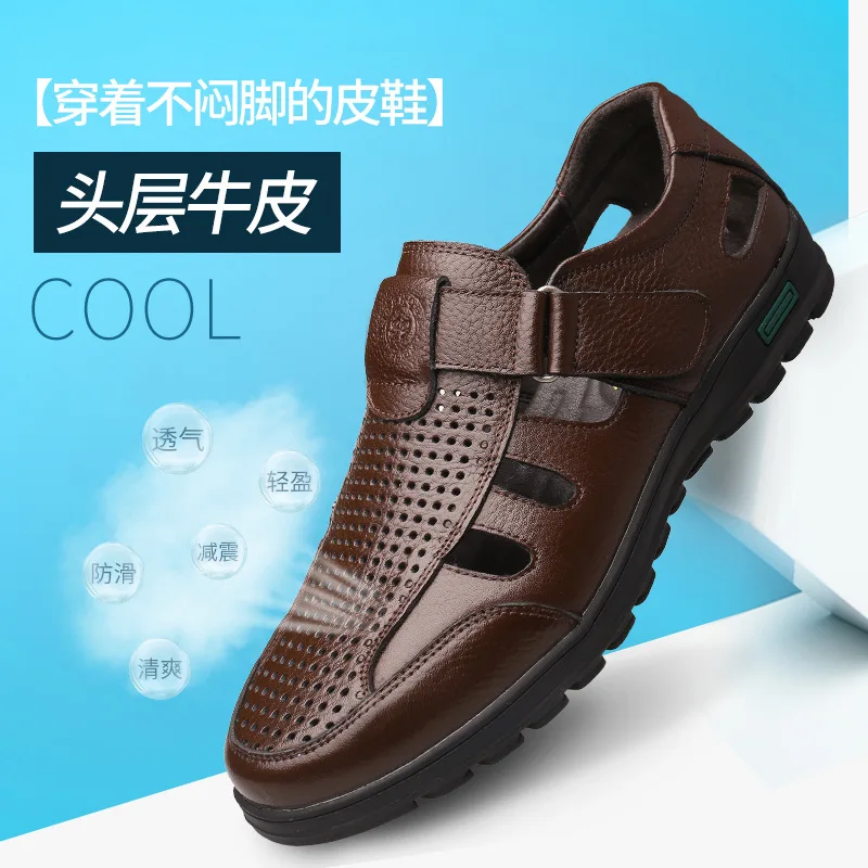 

Big Size 48 Hollow Out Men Genuine Leather Sandals Man Summer Outdoor Casual Shoes Breathable Fisherman Shoes Men Beach Shoes