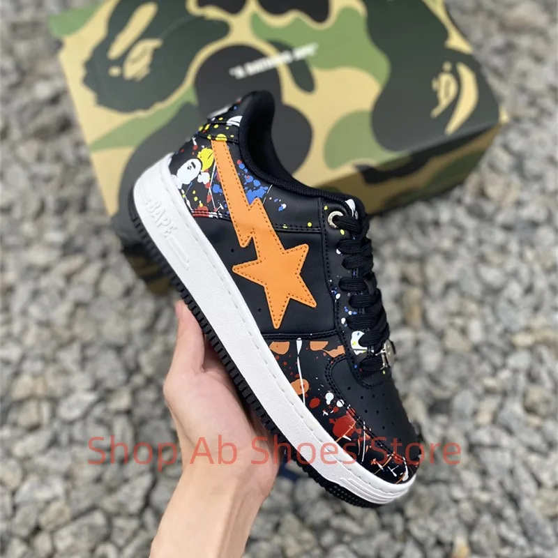 Original A BATHING APE Men Women Skateboarding Shoes Air Running Shoes for Mens Sneakers Black Yellow Shoes Size 36-45