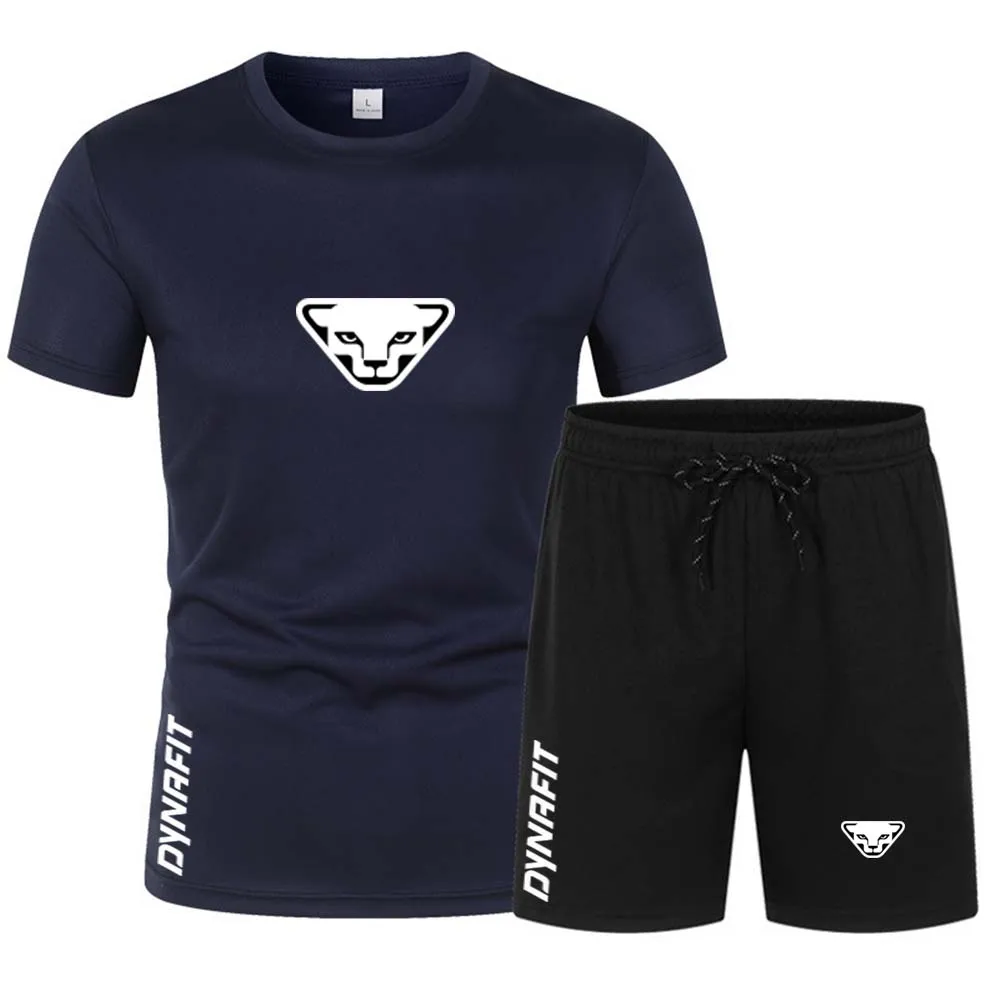 2023 Fitness Men's Two-Piece Sportswear DYNAFIT Brand Casual T-shirt Shorts 100%Cotton Loose Breathable Men Summer Fashion Sets