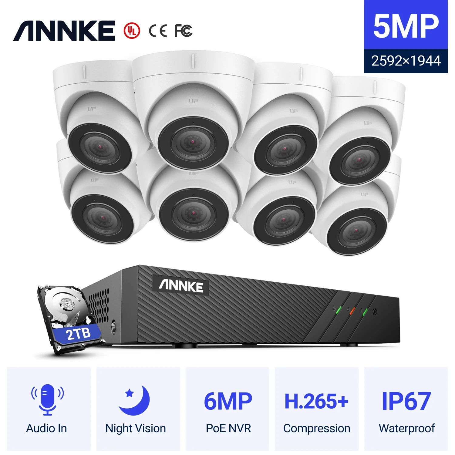 

Система видеонаблюдения ANNKE, 5 Мп, H.265 + Super HD, POE, 2,8 мм