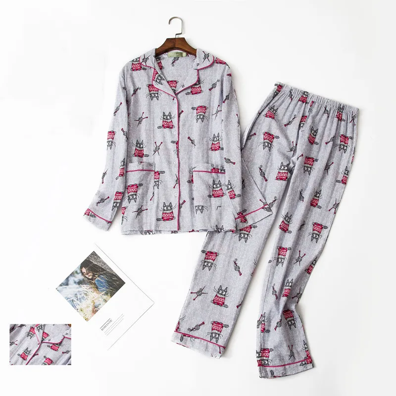 Autumn Cotton Pajamas Set Full Sleeve T-shirt Long Pants 2Piece/Set Sexy/Casual Pyjama Big Size Mom Homewear Cozy Plus Sleepwear