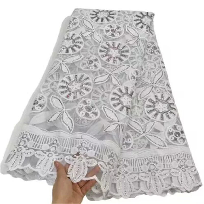 

White Newest Sequins Lace Fabric African Lace Fabric for Women Sew Nigerian Sequence Net Lace French Mesh Tulle Laces Fabrics