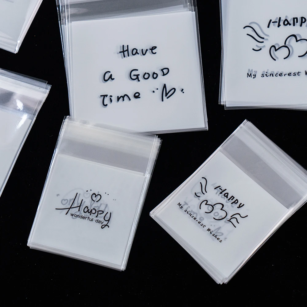 Самоклеящиеся прозрачные пакеты для печенья с английскими буквами оптом 100 шт.