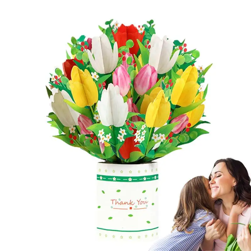 

Up Flower Bouquet Greeting Cards Excellent Paper Greeting Card Flower Bouquet 3D Greeting Card For Mothers Day Gifts