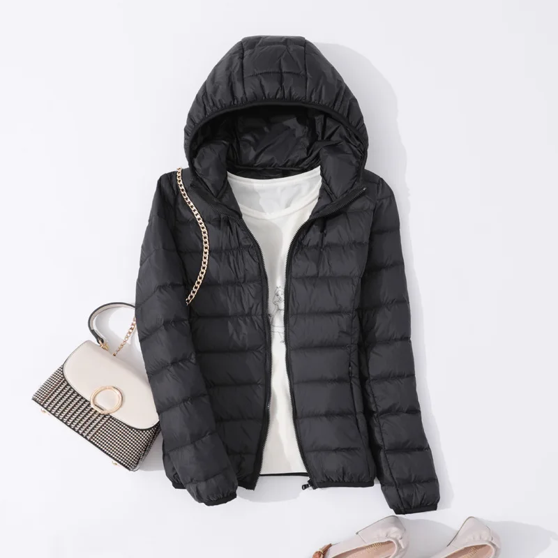 Ultra-light Thin Down Jacket Women 2022 Autumn Long Sleeve Hooded Warm White Duck Down Coat Women Outerwear Puffer Jacket Women
