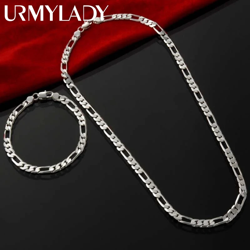 

Charms 4MM Classic geometry chain 925 Sterling silver Bracelet Necklace for men Women jewelry set fashion party Christma gifts