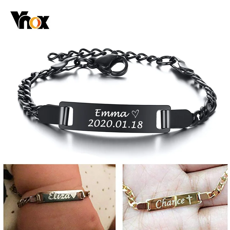 

Vnox Anti Allergy Stainless Steel Bracelets for Baby Babi Customize Name Birth ID Bar Personalized Girls Boys Child Unique Gift