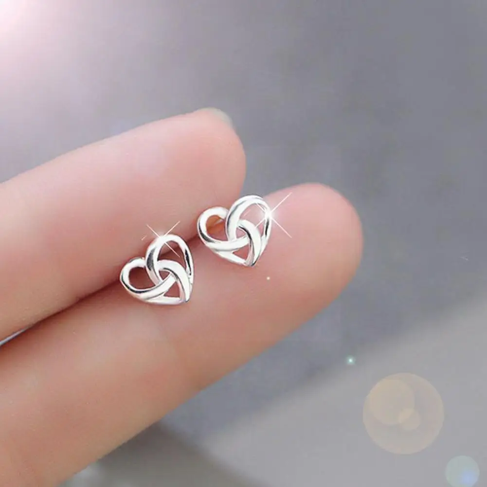1pair Simple Sweet Hollow Love Heart Shape Stud Earrings For Women 925 Sterling Silver Prevent Allergy Earrings For Jewelry Y3t6