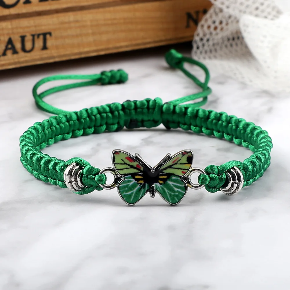 

Handmade Thread Braided Bracelets Women Men Charm Alloy Red Butterfly Adjustable Knots Bangles Vintage Wristband Jewelry Gifts