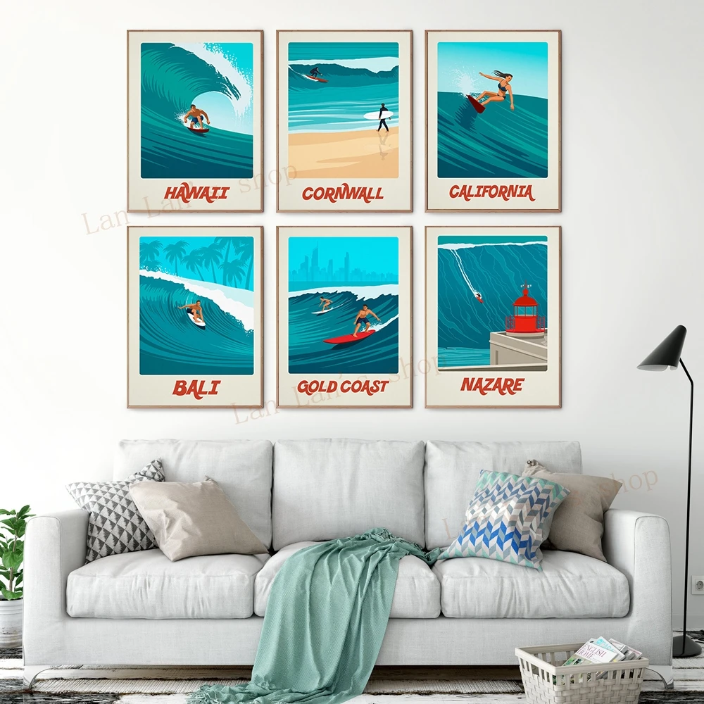 Винтажный постер для серфинга кукурузная стена Назар Бали Калифорния Гаваи
