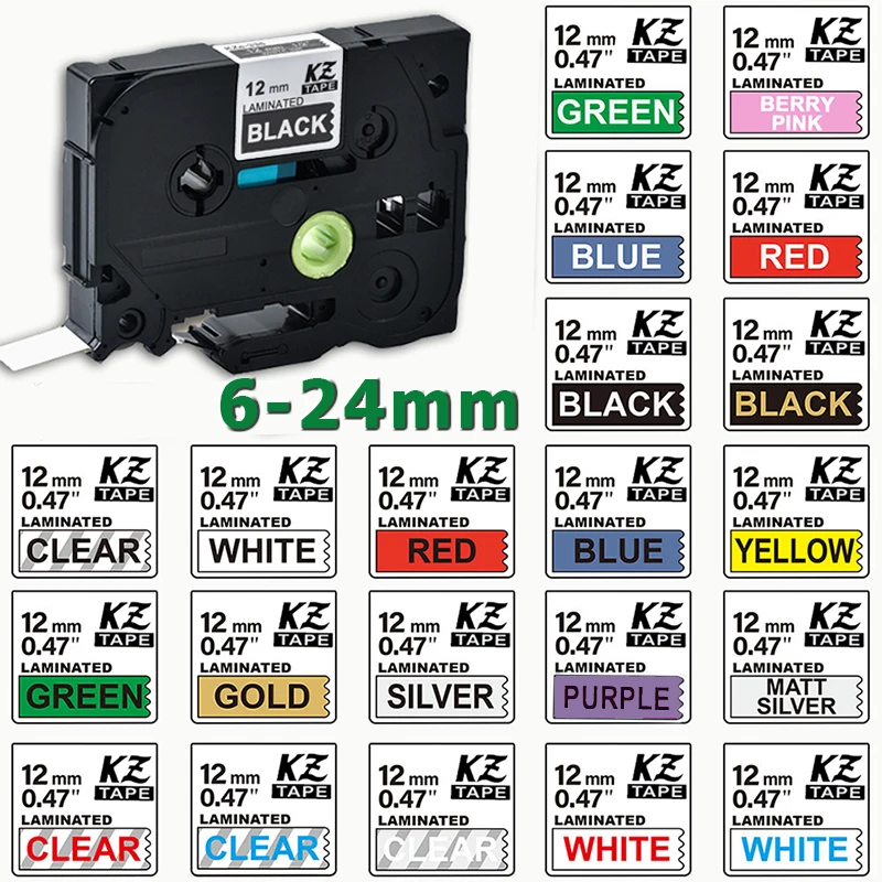 Ламинированная лента для этикеток 6-24 мм совместимая с фонариками TZe121 TZ335 241 251 345