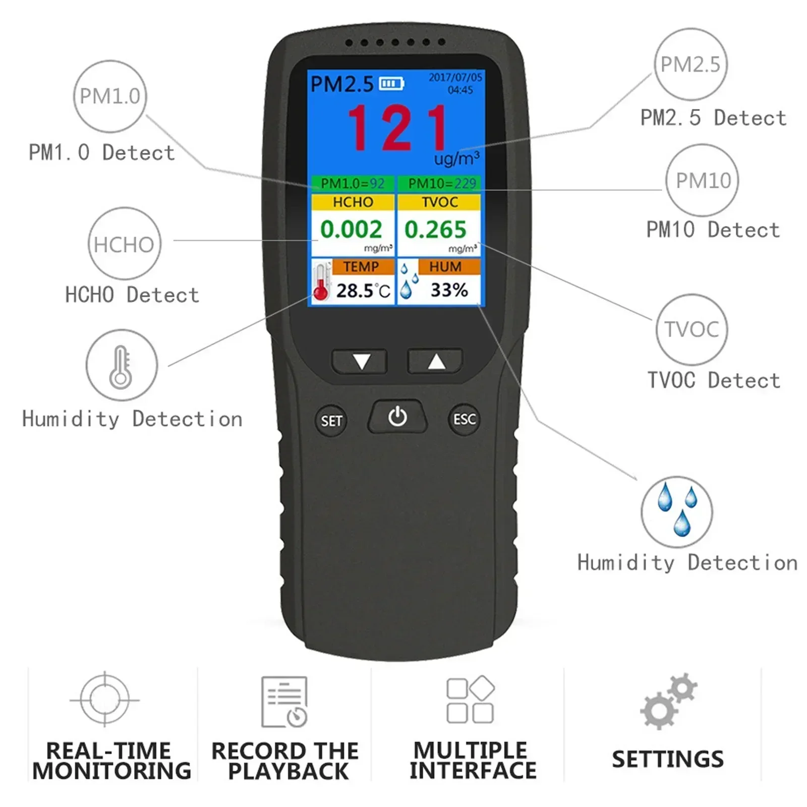 Умный Цифровой ручной детектор формальдегида тестер качества воздуха для дома