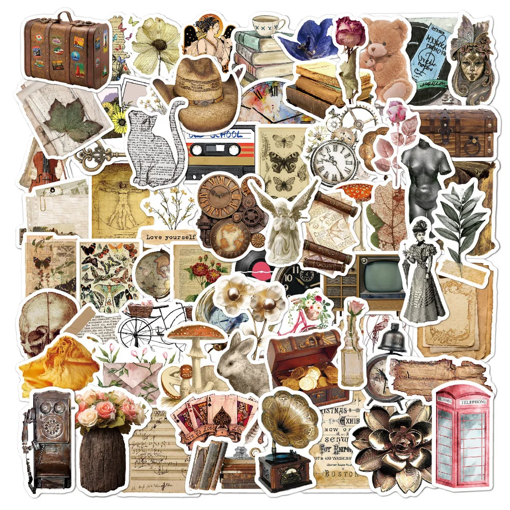 

10/50/100pcs Retro Cartoon Stickers Aesthetic for Laptop Vintage Notebook Bullet Junk Journal Supplies Scrapbooking Art Supplies