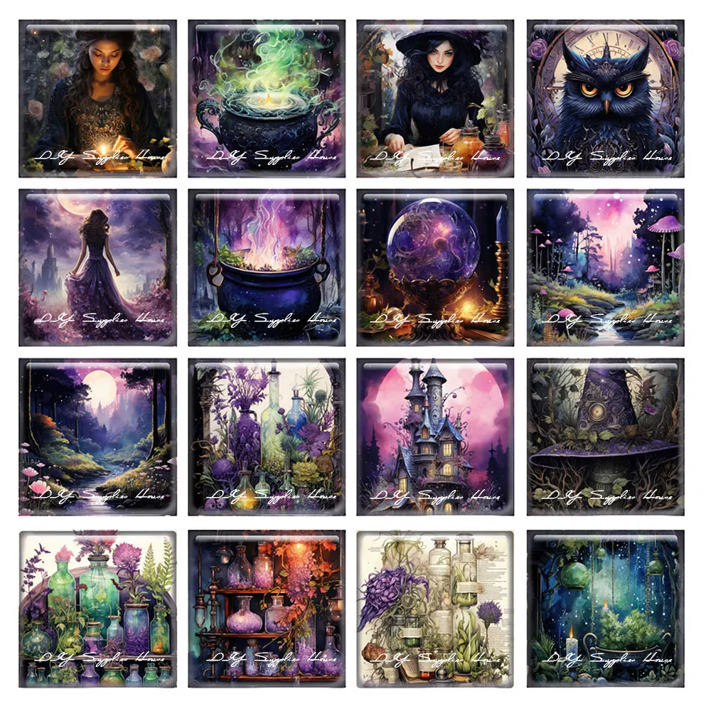 10 шт./Лот Хэллоуин ведьма колдрон хрустальный шар Сова квадратная фото стекло