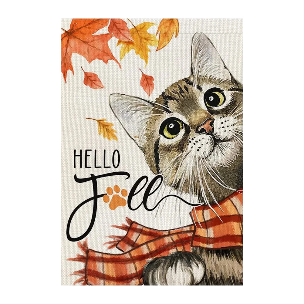 

Thanksgiving Cat Flag Fall Garden Harvest Festival Outdoor Pendant Farmhouse Decor Autumn Themed Decorative