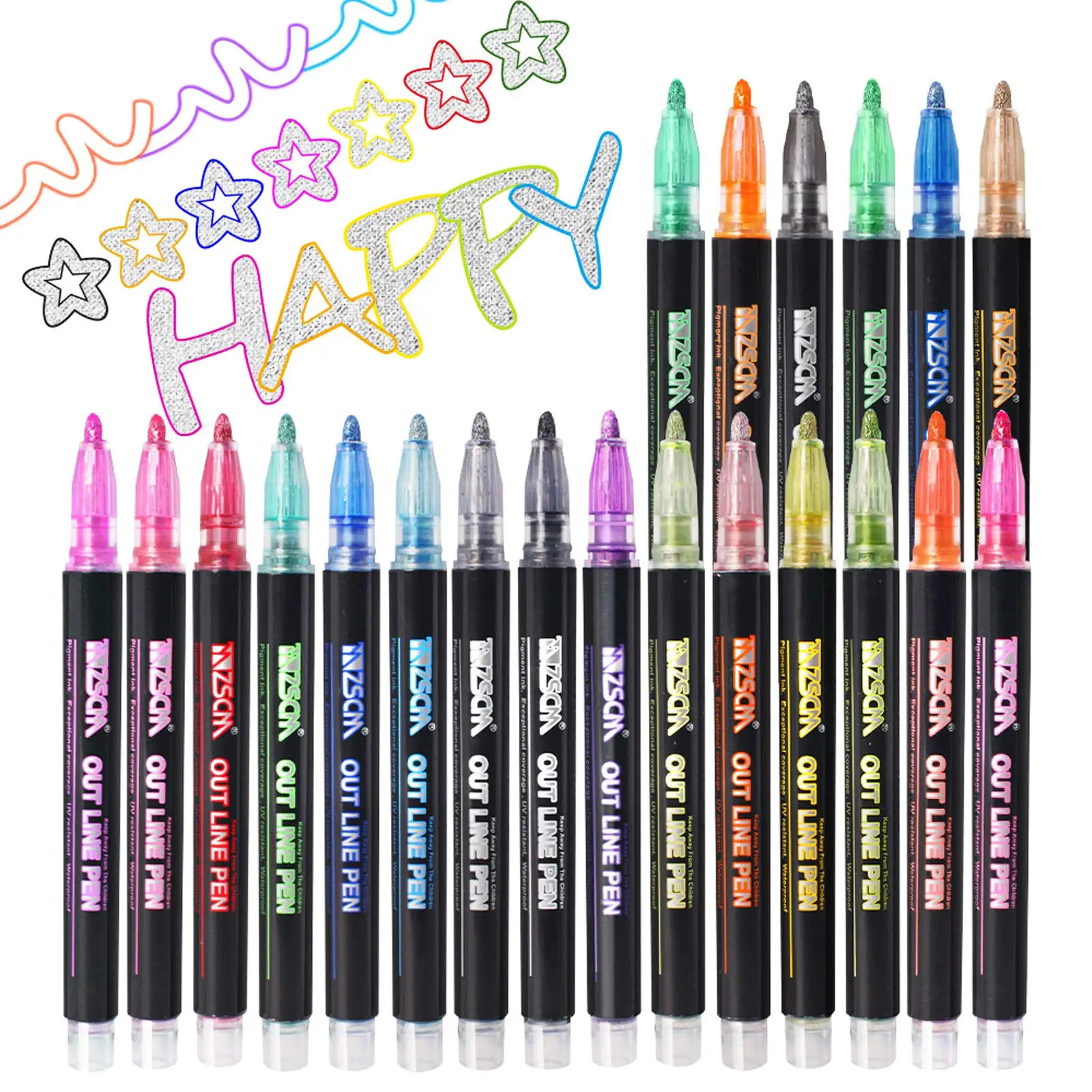 

21 Colors Double Line Contour Colored Paint Marker Set Highlighter Outline Marker for Scrapbooking Bullet Diary Poster Gift Card