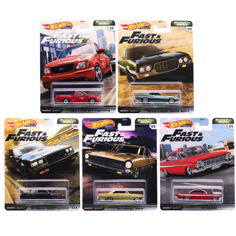 Hot Wheels Fast & Furious Motor City Muscle 61 Impala Ford F-150 SVT 66 Chevy Nova 72 Ford Gran 1:64 Metal Diecast Car Toy GBW75