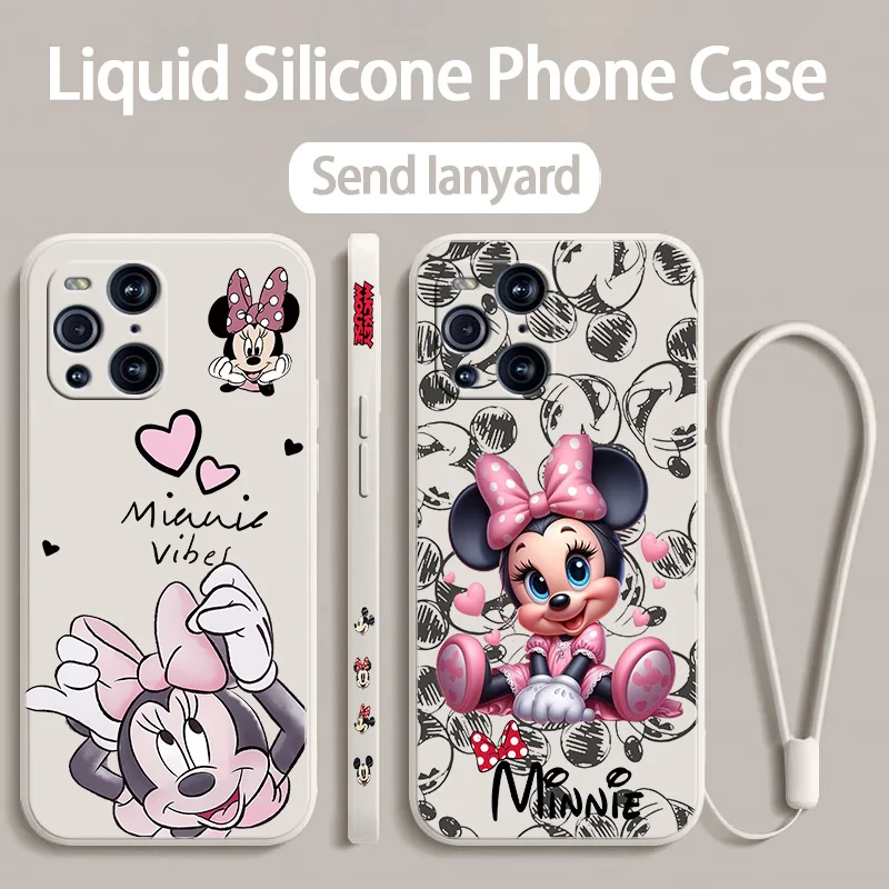 Мягкая жидкая левая веревка Disney Minnie LOVE для OPPO Reno 10 8T 8 7Z 7 6 5 2Z Find X5 X3 X2 Neo Lite Pro