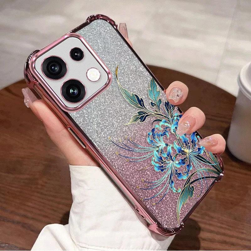 Чехол с блестящим покрытием для OPPO Reno 16 Pro 16F 16FS Reno16 F FS 5G, чехол из ТПУ с защитой от ударов по четырем углам, с цветочным узором, Fundas (art.: 3920dbd781d4a) - 3920dbd781d4a