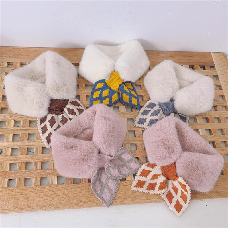 

Korea Kids Scarf Fashion Striped Children's Scarf Winter Warm Shawls Fur Collar Thicken Soft Plush Knitted Scarf For Baby Girls