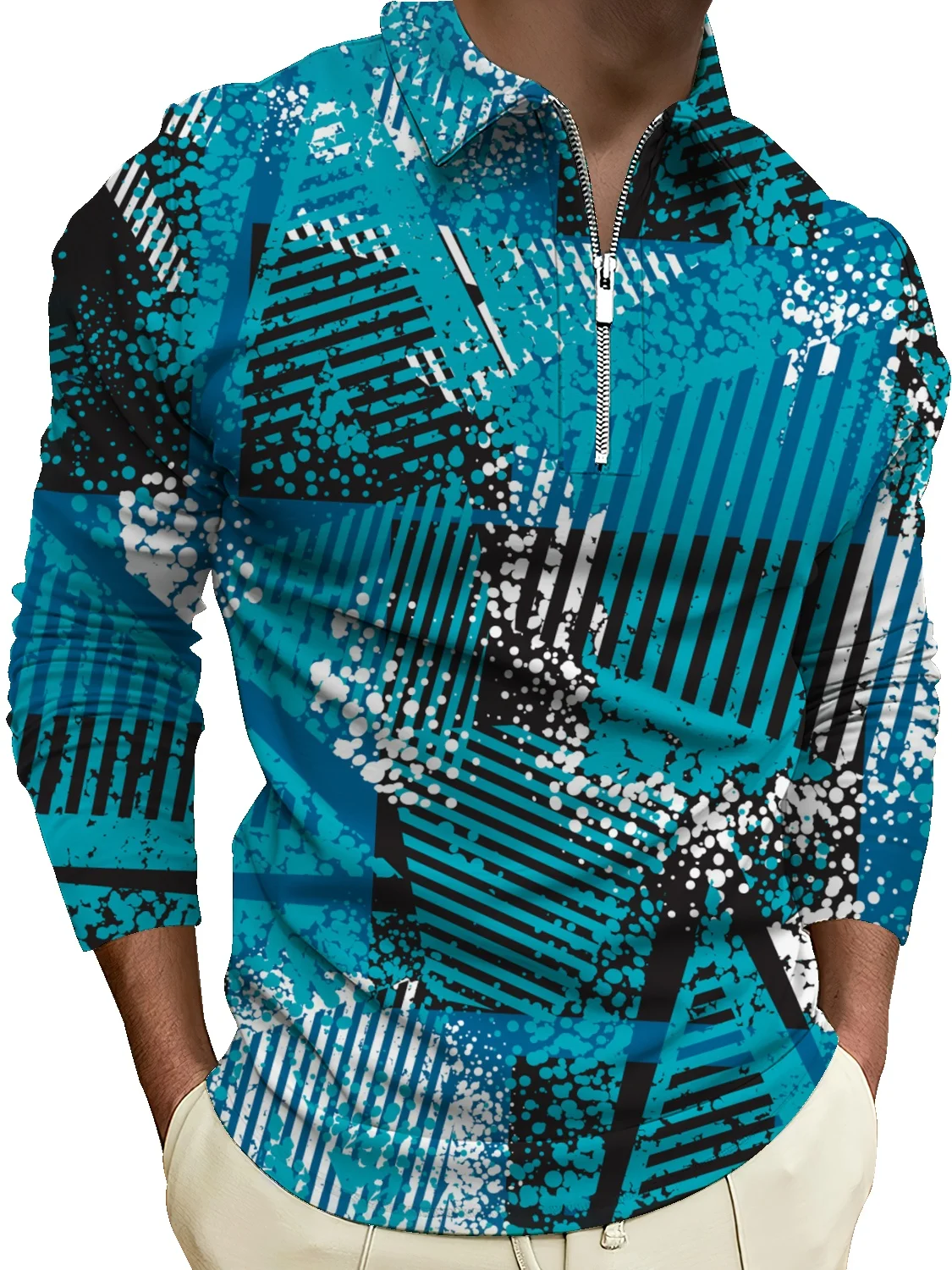 

Мужская толстовка с длинным рукавом, на молнии, с отворотом