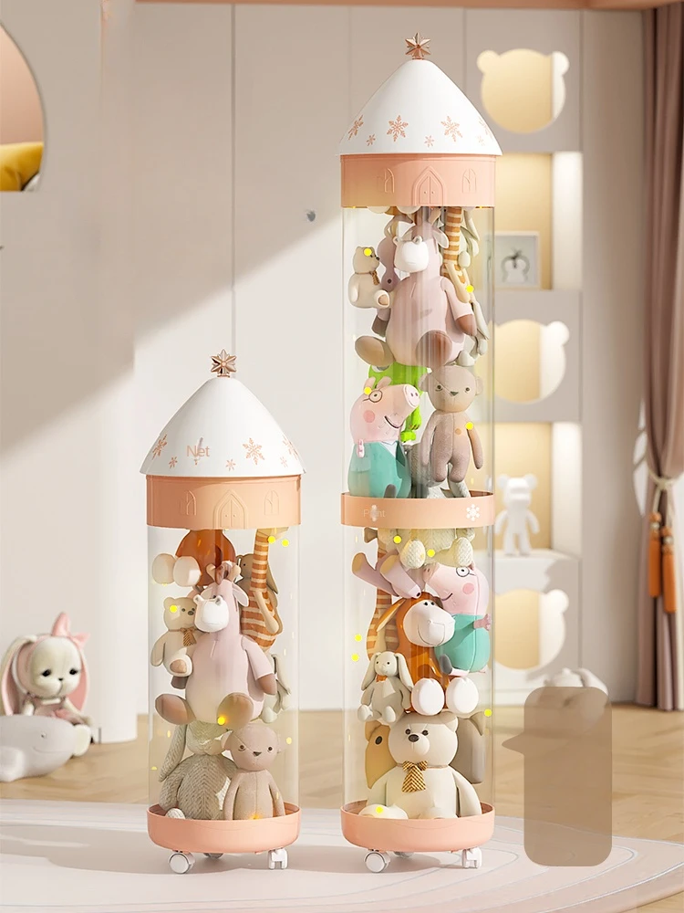 

Storage Bucket Plastic Plush Doll Basket Transparent Tube Toy Display Household Suitable for Living Room Bedroom Decorations 1Pc