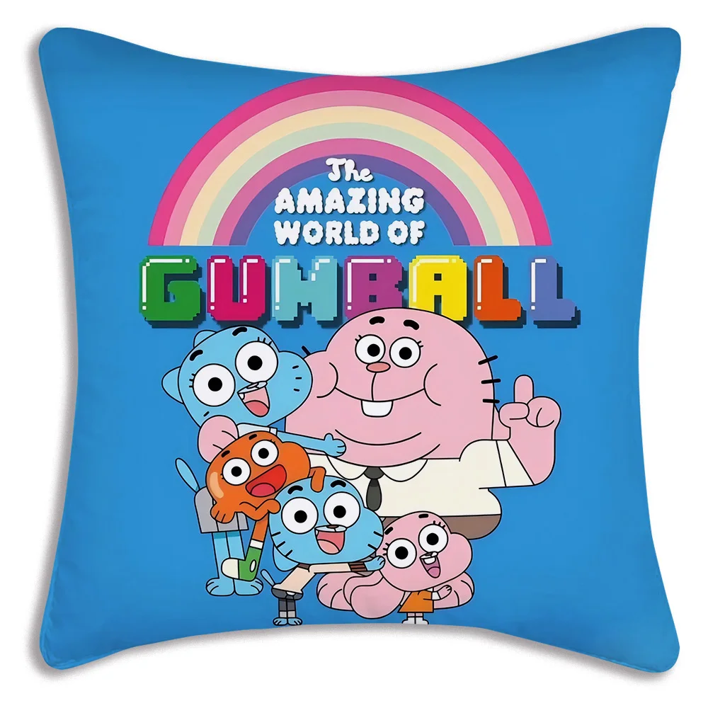 

Animation Amazing World Gumball Pillow Covers Cartoon Sofa Decorative Home Double-sided Printing Short Plush Cute Cushion Cover